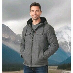Levi's Men's Soft Shell Hooded Storm Coat Graphite Heather Sherpa Small LM1RN012